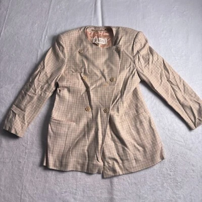 Chaqueta Blazer ESCADA Margaretha Ley Para Mujer 42 Beige Doble Pecho Manchas * Foto 1 de 4