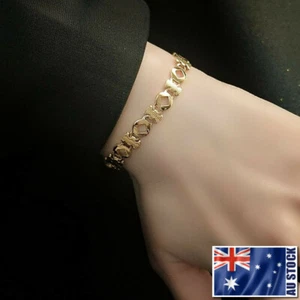 NEW 18K Yellow Gold Plated Woman 7MM Stainless Steel Rhombus Link Chain Bracelet - Picture 1 of 9