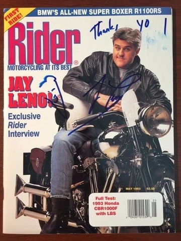JAY LENO SIGNED MOTORCYCLE MAGAZINE "RIDER", BROUGH SUPERIOR SS-100 BIKE Cover