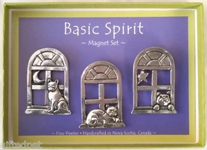 Handcrafted Pewter Window Cats Boxed Magnet Set by Basic Spirit - Picture 1 of 1