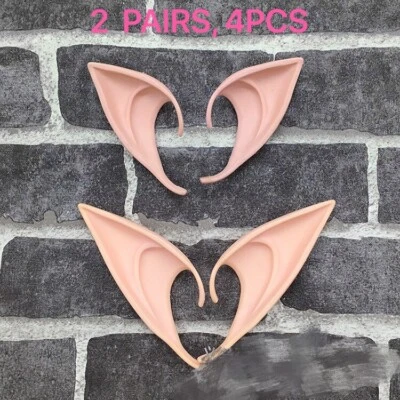 UK Seller 2 Pairs Latex Elf Ear Costume Soft Pointed Goblin Ears Cosplay 2 Size - Image 1 of 4