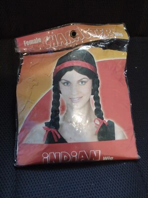 INDIO NATIVO AMERICANO Mujer PELUCA PELO NEGRO Cinta Roja Disfraz Foto 1 de 4