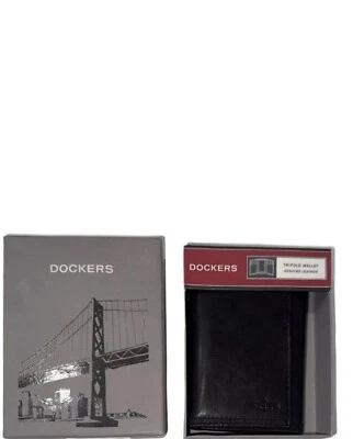 Cartera triple de cuero negra DOCKERS para hombre NUEVA EN CAJA DE REGALO Foto 1 de 4