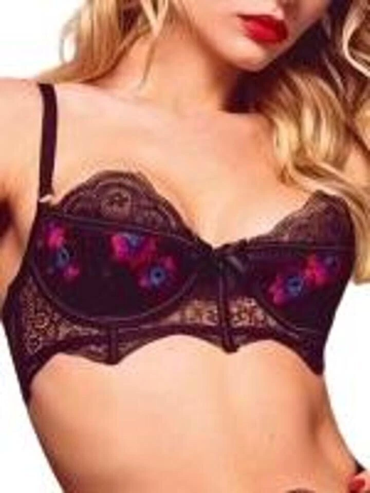 黑色花卉刺绣意大利花边蜂蜜小鸟安吉丽娜文胸 32C 码 — 第 1/4 张图片