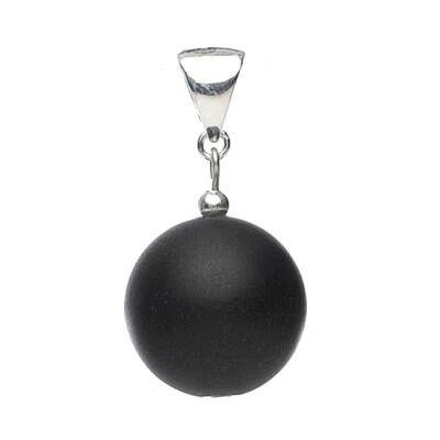 Ciondolo IN Onice & 925 Argento, Sfera Nero Opaco Effetto Seta da Collana - Immagine 1 di 2