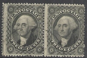 U.S. SCOTT 36 USED PAIR - 1857 12c BLACK ISSUE CAT $600.00 - Picture 1 of 2