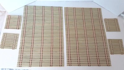 Bamboo Slat Placements Tiki Bar Style Table Decor Set of 4 W/Coasters - Image 1 of 4