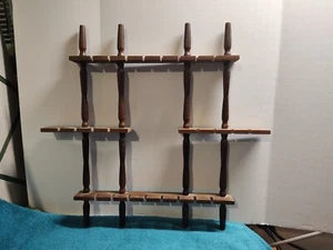 Vintage Wooden Spindle Souvenir Spoon Display Rack Wall Hanging approx 16"x18" - Picture 1 of 13