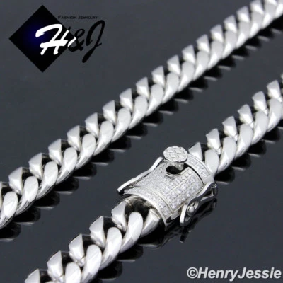 Collar de eslabones cubanos Miami de 18"-40" de acero inoxidable de 14 mm de plata ICY CZ*158 Foto 1 de 4