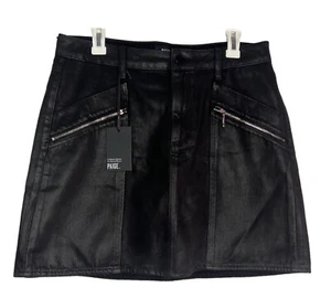 Paige Aideen High Rise Mini skirt Coated Black Sheen Zipper Pockets Size 31 Goth - Picture 1 of 14