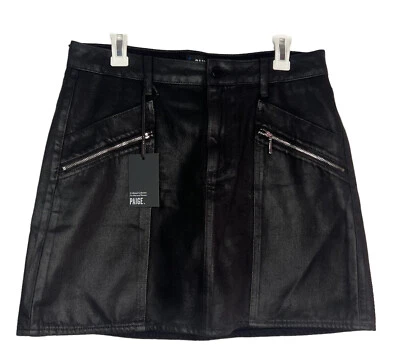Minifalda Paige Aideen tiro alto recubierta negra brillo bolsillos con cremallera talla 31 gótica Foto 1 de 4