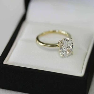 Anillo de compromiso moissanita de corte ovalado de 3,0 quilates oro amarillo sólido 14 K - Imagen 1 de 5