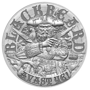 BLACKBEARD PIRATE - QUEEN ANNE'S REVENGE 1 oz .999 Silver Round - NEW IN CAPSULE - Picture 1 of 2