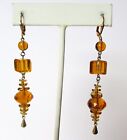 Pair of Antique Deco Yellow Crystal 3-Inch Drop Earrings