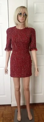 VESTIDO ISABEL MARANT TWEED MINI BORGOÑA CON FLECOS MANGA TALLA PEQUEÑA Foto 1 de 4