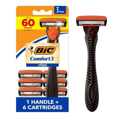Juego de 3 maquinillas de afeitar BIC Comfort para hombre 1 mango + 6 cartuchos kit de afeitado Foto 1 de 4