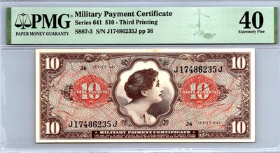 Series 641 10 Dollars Third Printing MPC PMG 40 Extremely Fine S887-3 - Image 1 of 4