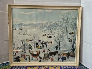 Vintage Grandma Moses Framed Print Sugaring Off Folk Art Americana 19.75"x23" - Picture 1 of 8