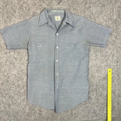 Camisa De Colección JCPenney Big Mac Para Hombres Mediana Azul Cambray Trabajo Doble Bolsillo Años 70 Foto 1 de 4