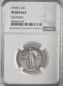 1918-S  25C STANDING LIBERTY QUARTER  NGC VF DETAILS "CLEANED" 8405237-039 - Picture 1 of 4