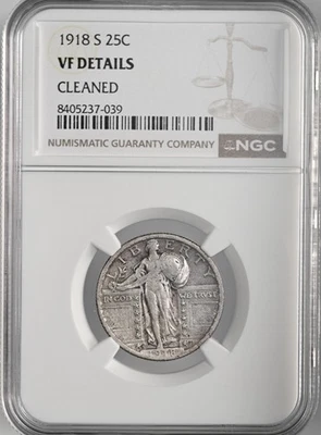 1918-S  25C STANDING LIBERTY QUARTER  NGC VF DETAILS "CLEANED" 8405237-039 - Image 1 of 4