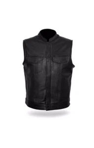 Men genuine black naked leather vest - Picture 1 of 3