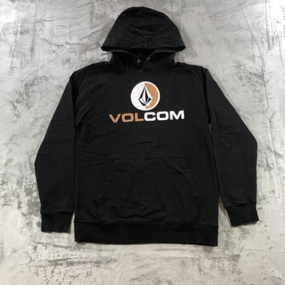 Volcom Hoodie Mens Small Black Stone Logo Pullover Sweatshirt Kangaroo Pocket - Image 1 of 4