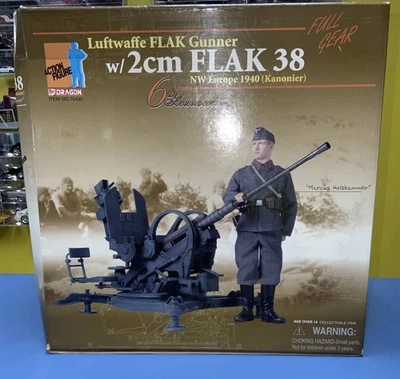 DRAGON WWII LUFTWAFFE ANTIAÉREO ARTILLERO CON 2 CM ANTIAÉREO 38 NUEVO EUROPA 1940 CANONIERO #70430 Foto 1 de 4