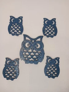 5 Piece Cast Iron Owl Trivet Set - Made In Taiwan Vintage Mcm Kitchen - Picture 1 of 11