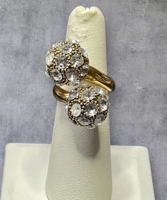 Vintage Coquetel Bolas de Cristal Duplas Tom Dourado Tamanho 6.5 Anel Muito Bom Estado Usado Lindo - Imagem 1 de 4