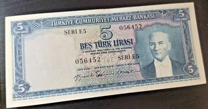 1930 5 LIRA TURKISH BANKNOTE MUSTAFA KEMAL ATATURK CURRENCY - Picture 1 of 9