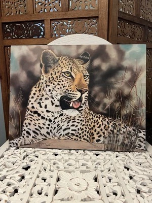Arte de parede Panting Leopard Big Cat 21x16 espuma lona jaguar vida selvagem natureza - Imagem 1 de 4