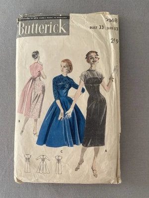 Vintage 1950s Butterick 7948 Empire Line Bodice Dress Pattern Bust 33"Waist 25" - Image 1 of 4