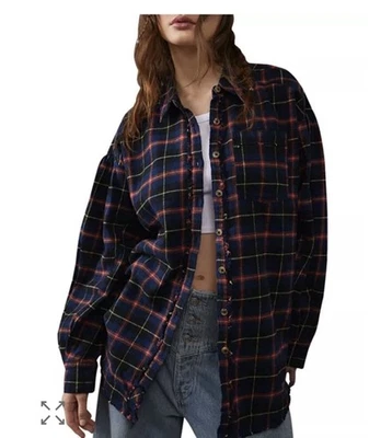 We The Free People Women’s Long Sleeve Button Down Plaid Oversized Shirt M - Image 1 of 4