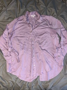 Beach Lunch Lounge Purple Button Down Shirt Flowy Loose Fit 100% Viscose LG - Picture 1 of 7