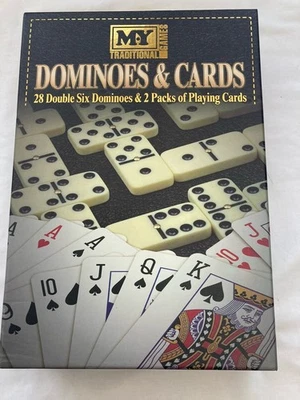 New Traditional Retro style 28pc Double Six Dominoes & 2 Pack Playing Cards - Image 1 of 3