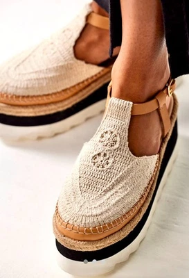 Free People Morning In Mykonos Espadrilles 平台钩针编织 Vachetta 棕褐色 6.5 全新 — 第 1/4 张图片
