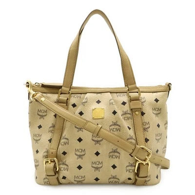 Bolso de Mano Mcm Logo Bolso de Hombro 2 Vías Cuero PVC Mujer Beige Talla Única Foto 1 de 4