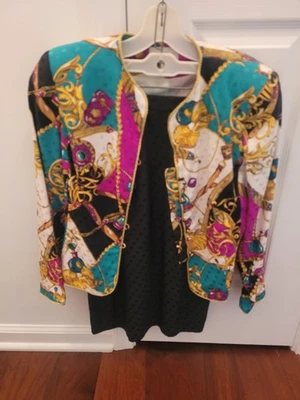 Terno saia barroca de seda vintage Adrianna Papell, feminino tamanho 4 - Imagem 1 de 4