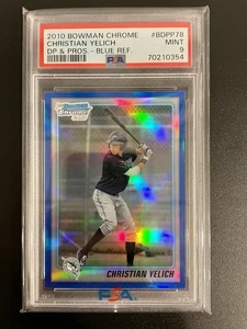 Christian Yelich 2010 Bowman Chrom Draft Blau Refraktor RC /199 PSA 9 Mint - Bild 1 von 2
