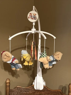 De colección Springmaid Azul Jean Oso de Peluche Musical Cuna Móvil Foto 1 de 4