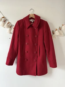 NWOT Trina Turk Lambswool Red Double Breasted Anchor Peacoat Holiday Xmas 6 - Picture 1 of 11