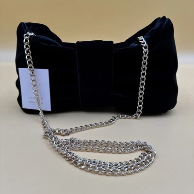 Bolso Bandolera LC Lauren Conrad Terciopelo Negro Marie Marco Lazo Baile de graduación Formal Foto 1 de 4