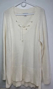 Women's Size XL Ivory Cable Knit Fisherman Sweater Old Money Coastal Preppy y2k - Picture 1 of 6