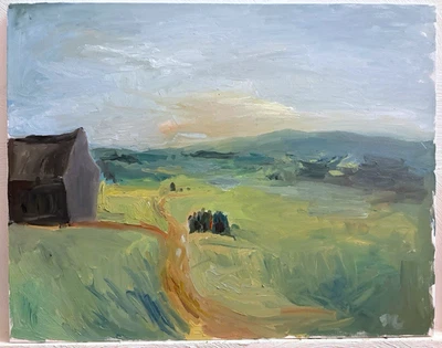 Surrealismo gótico paisaje americano con figuras óleo sobre lienzo 22x28 original Foto 1 de 2