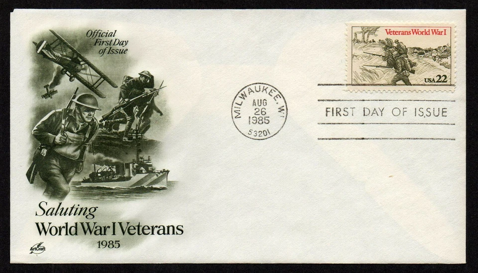 USA, SCOTT # 2154, ARTCRAFT FDC COVER - SALUTING VETERANS WORLD WAR I, WWI 1985 - Image 1 of 1