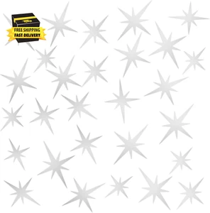 84 Pcs Mirror Wall Stickers Silver Stars Mirror Wall Decals Removable Star Wall - Picture 1 of 7