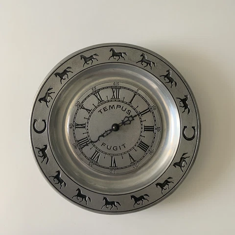 Pewtarex Tempus Fugit Silver Horse Decor Functional  Wall Clock Cover