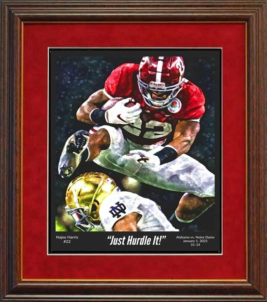 ALABAMA FOOTBALL NAJEE HARRIS JUST HURDLE IT 2020 ROSE BOWL ESTAMPADO SALTO ENMARCADO Foto 1 de 1