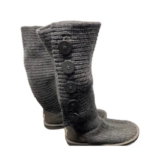 UGG Australia Leland Winter Boots Grey Sweater Knit Mid Calf Button Womens US 8 - Picture 1 of 7
